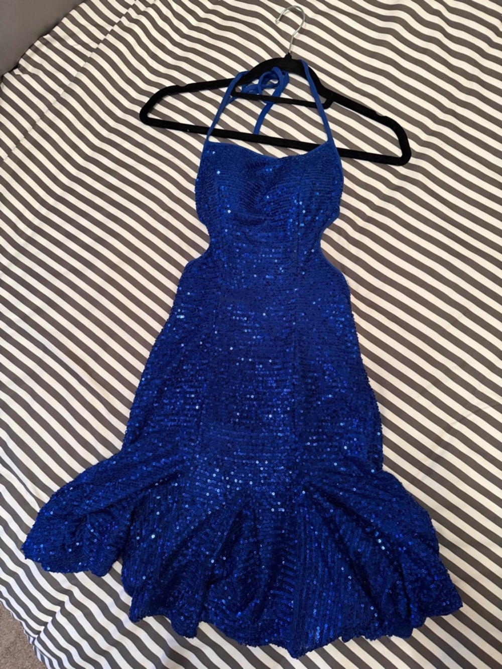 Royal Blue Sequin Halter Formal Dress